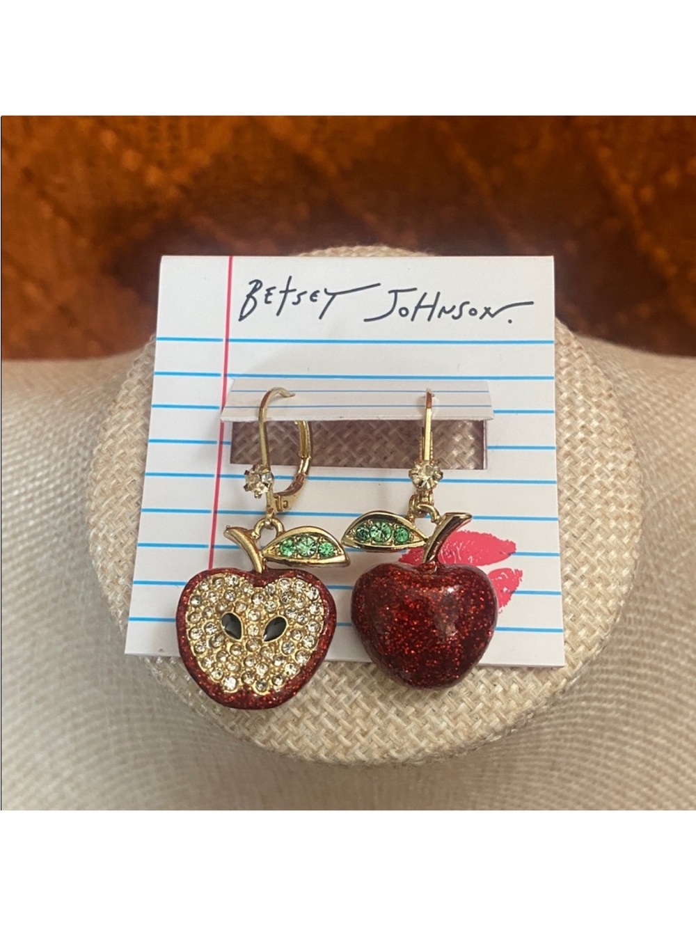 Betsey Johnson Pink & Gold Apple Drop Earrings